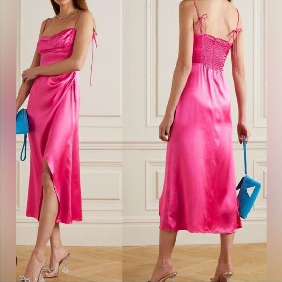 Reformation pink Marguerite silk midi dress in Flambé NWT $328 - Picture 1 of 11
